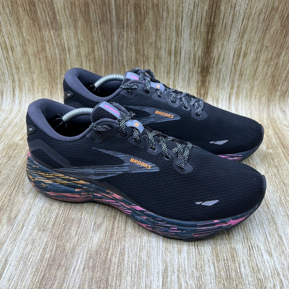 Brooks Ghost 15 Running Shoes Women's Size 9 Black Pink Orange 1203801B065